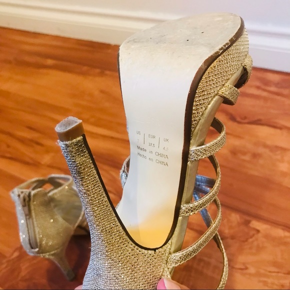 Call It Sprint Sparkling Gold Lace Up Style High Heel - Picture 3 of 5